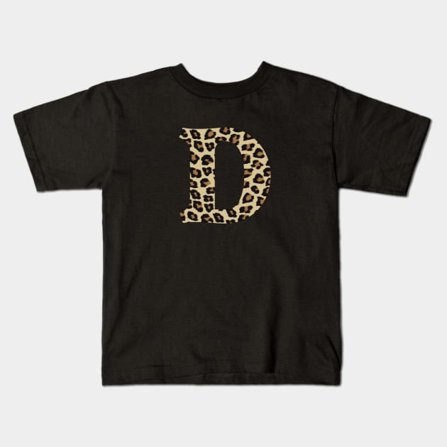 Letter D Leopard Cheetah Monogram Initial Kids T-Shirt by squeakyricardo